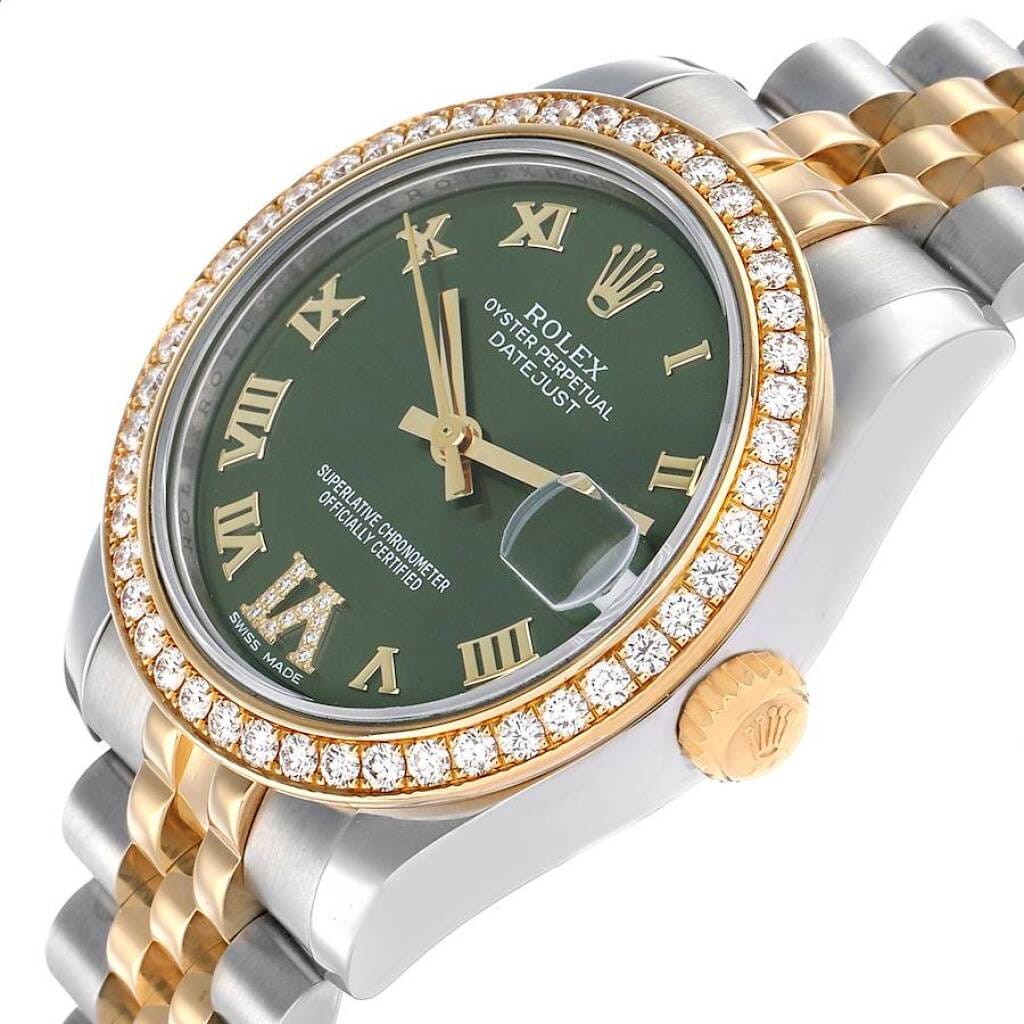 Datejust (Reference 178383). A 31mm yellow gold stainless steel diamond-set automatic wristwatch with date.