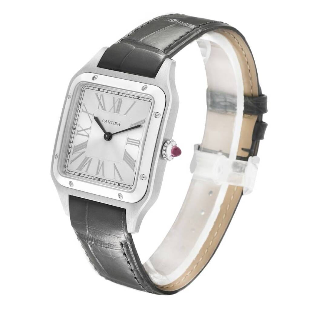 Santos Dumont Large Limited Edition 'Le Bresil' (Reference WGSA0034). A 43.5mm platinum manual wind wristwatch.