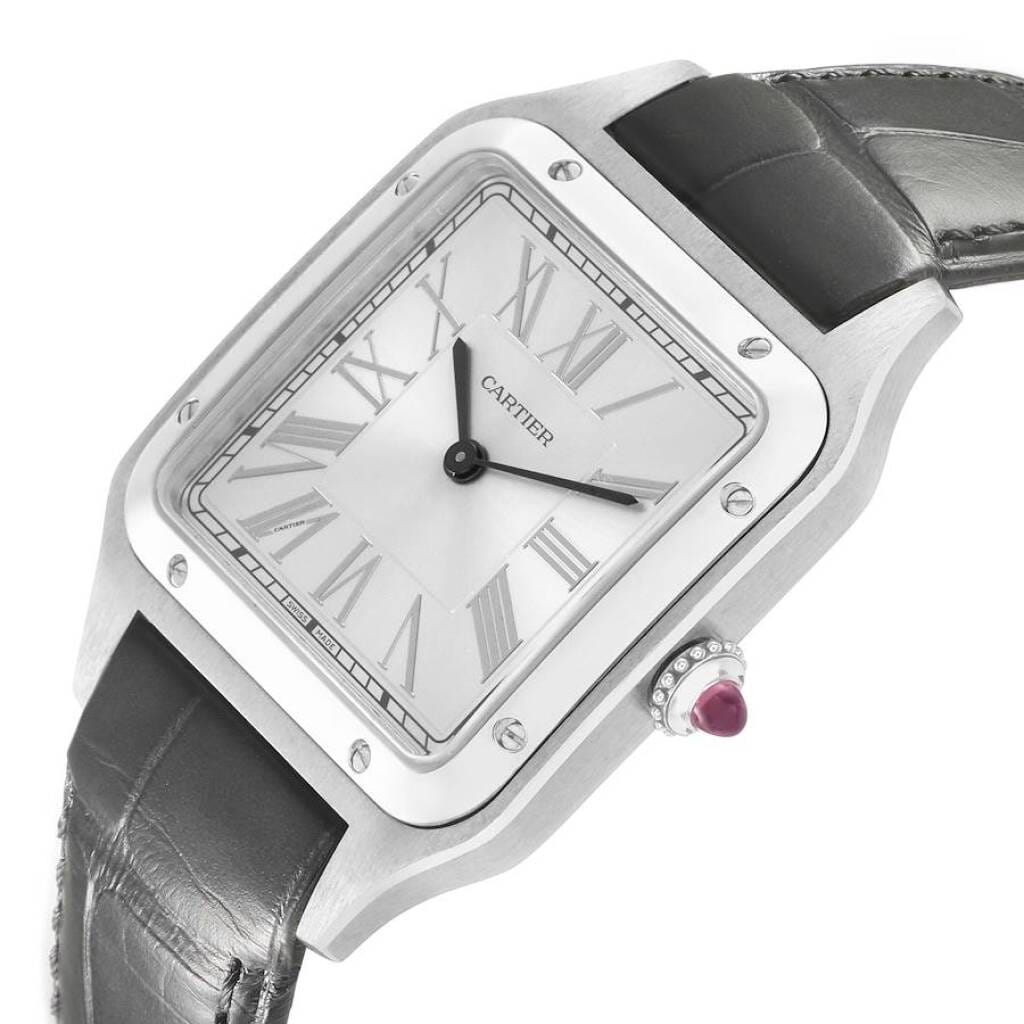 Santos Dumont Large Limited Edition 'Le Bresil' (Reference WGSA0034). A 43.5mm platinum manual wind wristwatch.