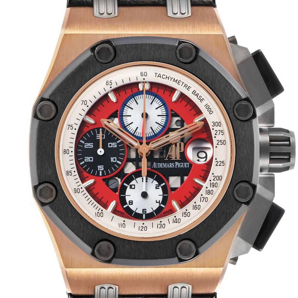 Royal Oak Offshore 'Rubens Barrichello III' Limited Edition (Reference 26284RO.OO.D002CR.01). A 46mm rose gold titanium ceramic automatic wristwatch with date and chronograph.