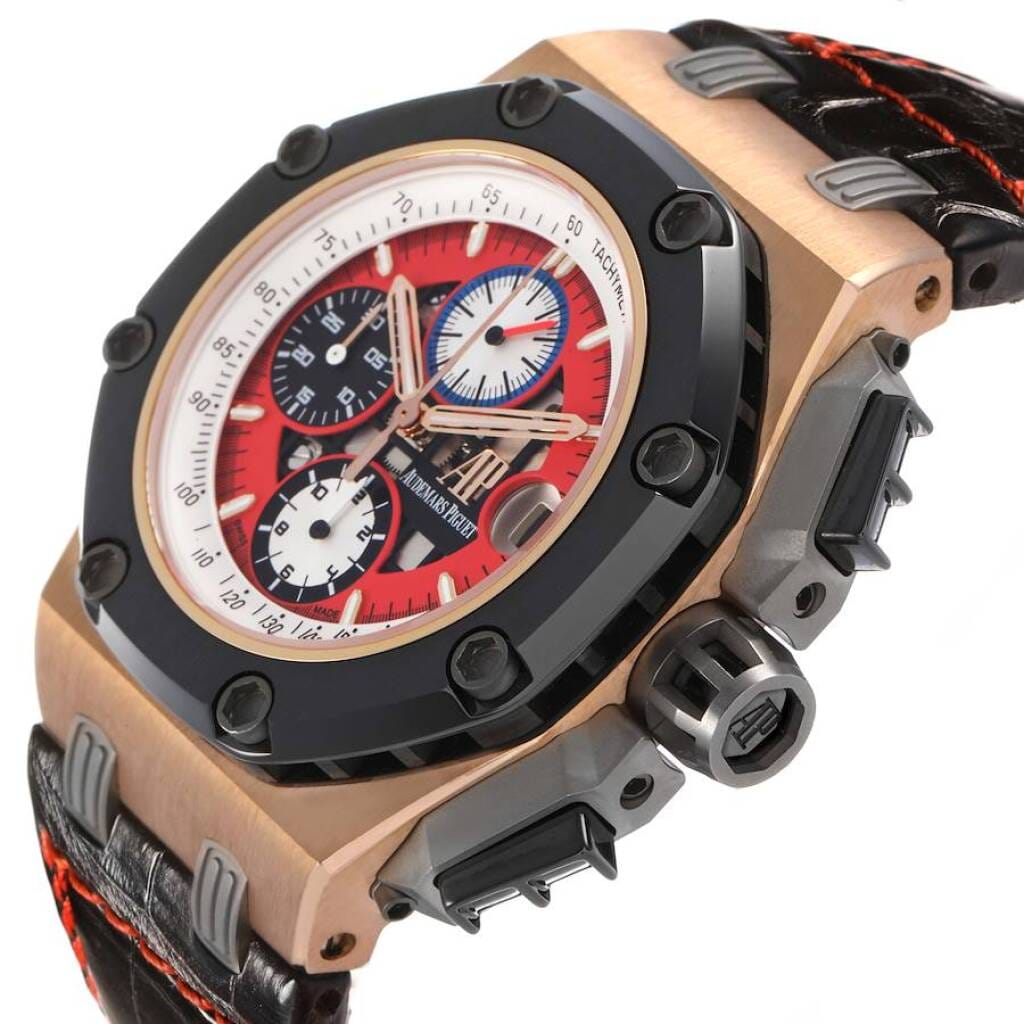 Royal Oak Offshore 'Rubens Barrichello III' Limited Edition (Reference 26284RO.OO.D002CR.01). A 46mm rose gold titanium ceramic automatic wristwatch with date and chronograph.