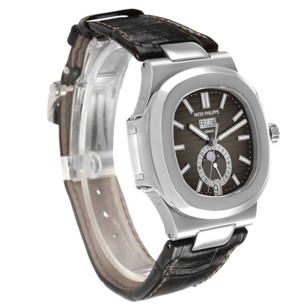 Nautilus (Reference 5726A-001). A 40.5mm stainless steel automatic wristwatch with date, day, month, moon phase, 24 hour-format, and annual calendar. 2012
