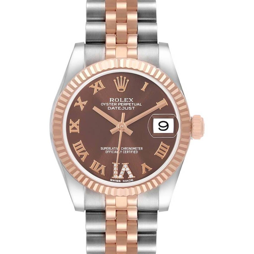 Datejust (Reference 178271). A 31mm rose gold stainless steel diamond-set automatic wristwatch with date.