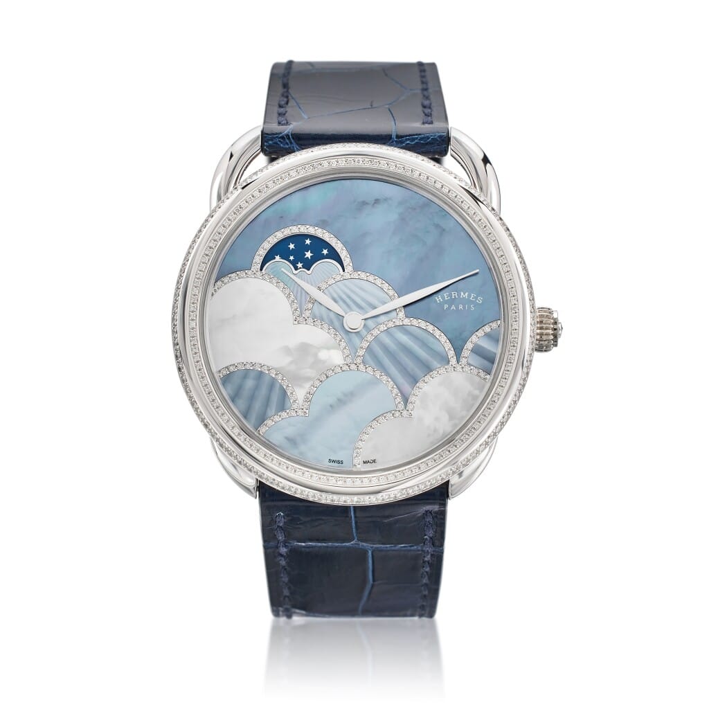 Arceau Petite Lune Dans Les Nuages (Reference AR7.B92). A 38mm white gold diamond-set automatic wristwatch with moon phase.