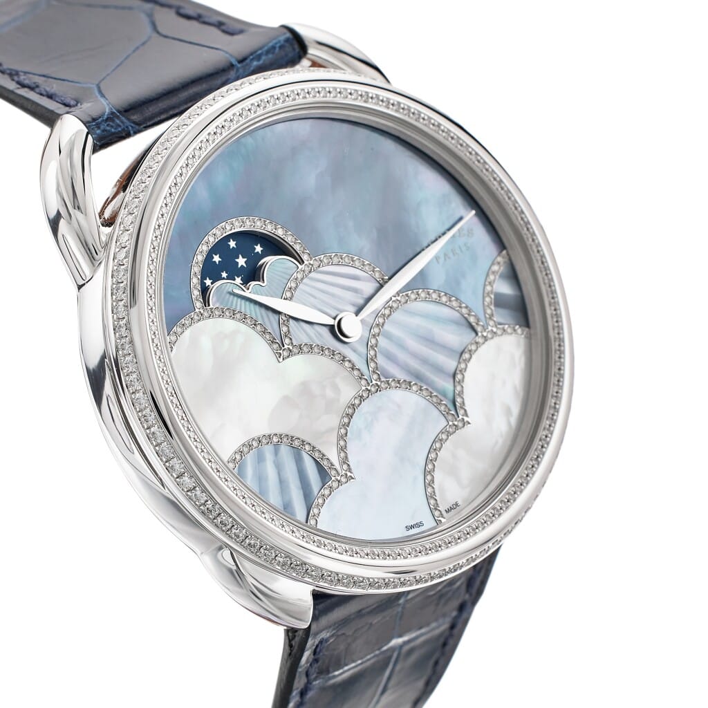 Arceau Petite Lune Dans Les Nuages (Reference AR7.B92). A 38mm white gold diamond-set automatic wristwatch with moon phase.
