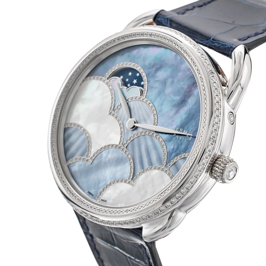 Arceau Petite Lune Dans Les Nuages (Reference AR7.B92). A 38mm white gold diamond-set automatic wristwatch with moon phase.