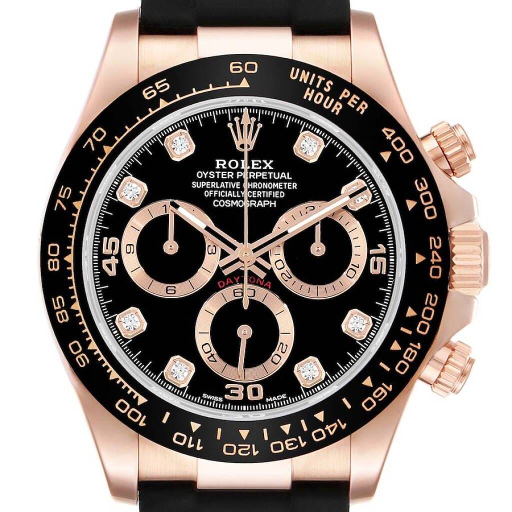 Cosmograph Daytona (Reference 116515LN). A 40mm rose gold diamond-set automatic wristwatch with chronograph. 2022