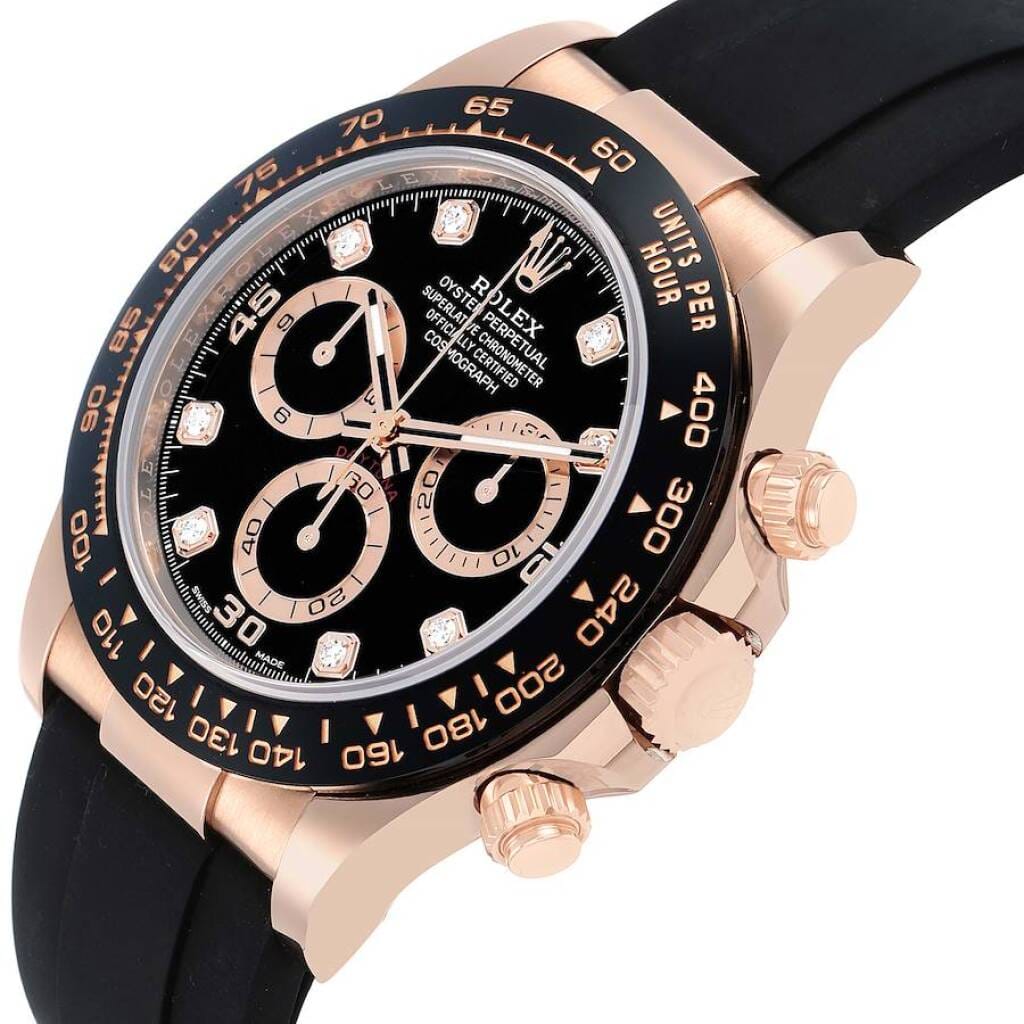 Cosmograph Daytona (Reference 116515LN). A 40mm rose gold diamond-set automatic wristwatch with chronograph. 2022