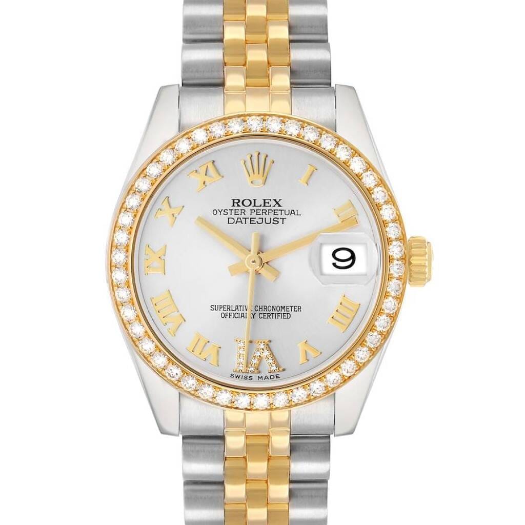 Datejust (Reference 178383). A 31mm yellow gold stainless steel diamond-set automatic wristwatch with date.