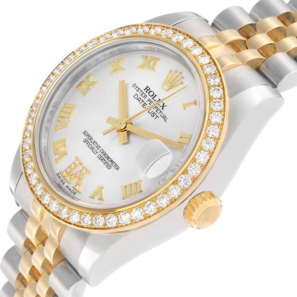 Datejust (Reference 178383). A 31mm yellow gold stainless steel diamond-set automatic wristwatch with date.