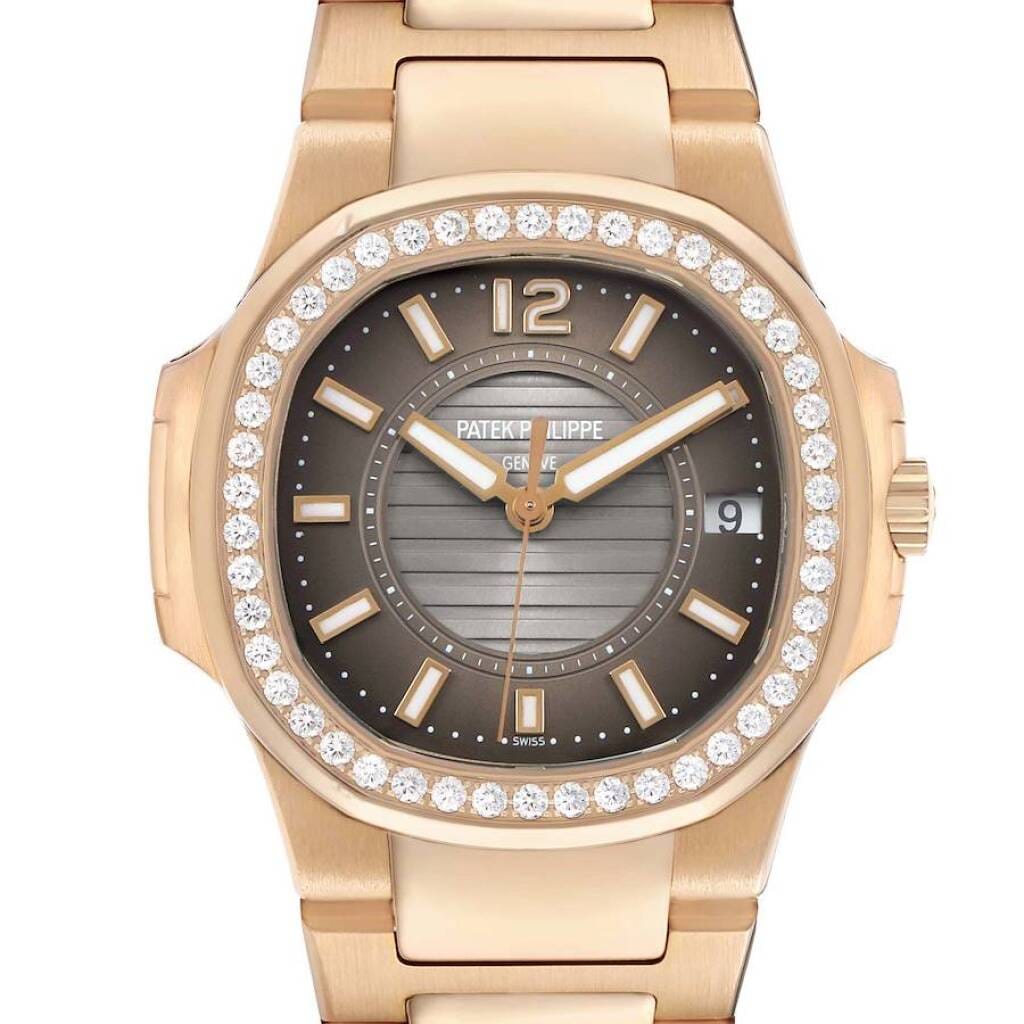 Nautilus (Reference 7010/1R-010). A 32mm rose gold diamond-set quartz wristwatch with date. 2012