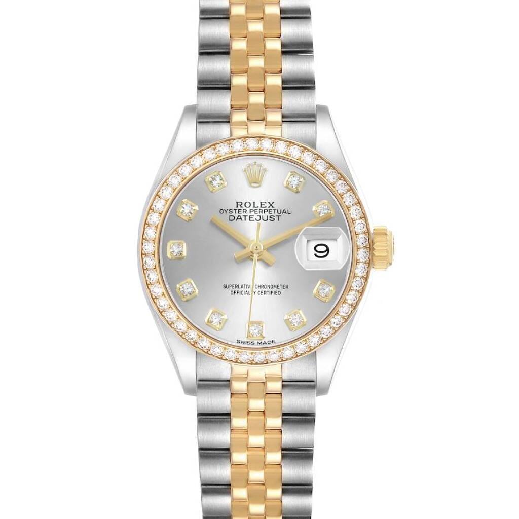 Datejust (Reference 279383). A 28mm yellow gold stainless steel diamond-set automatic wristwatch with date.