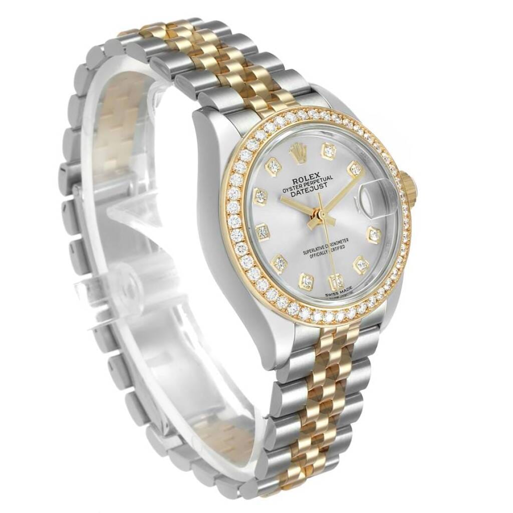 Datejust (Reference 279383). A 28mm yellow gold stainless steel diamond-set automatic wristwatch with date.