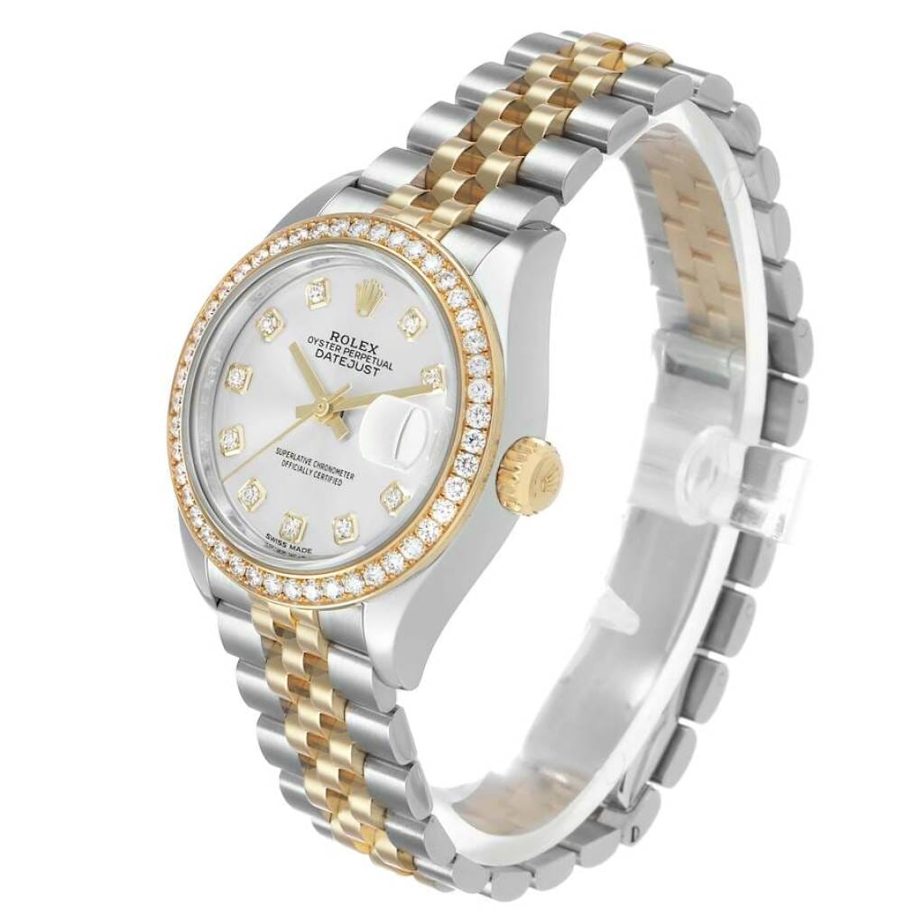 Datejust (Reference 279383). A 28mm yellow gold stainless steel diamond-set automatic wristwatch with date.