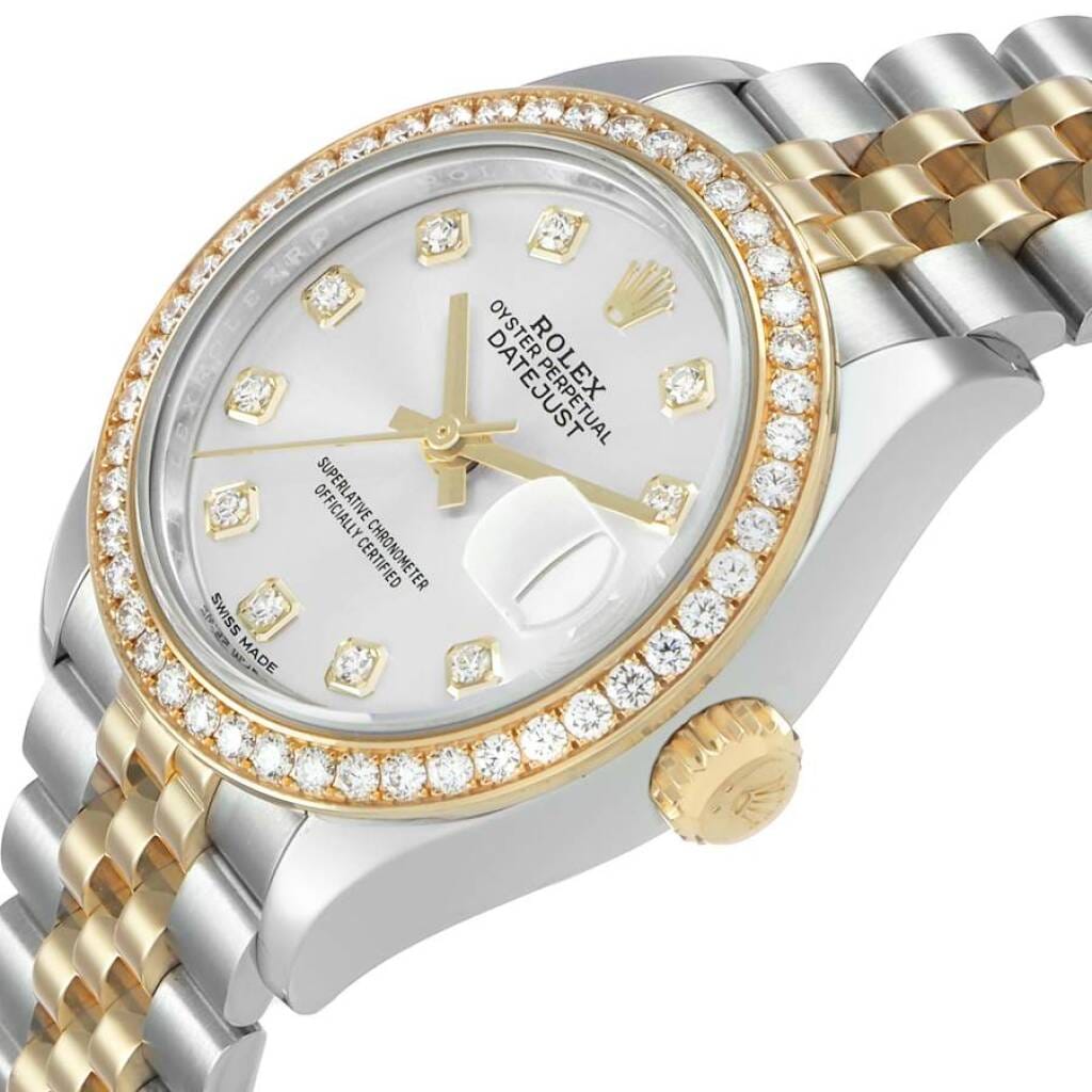 Datejust (Reference 279383). A 28mm yellow gold stainless steel diamond-set automatic wristwatch with date.