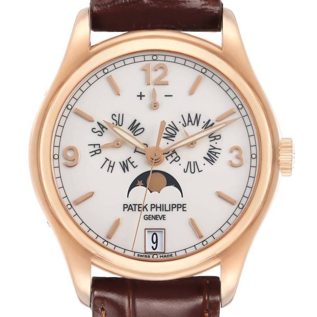 Complications (Reference 5146R-001). A 39mm rose gold automatic wristwatch with date, day, month, moon phase, power reserve, and annual calendar.