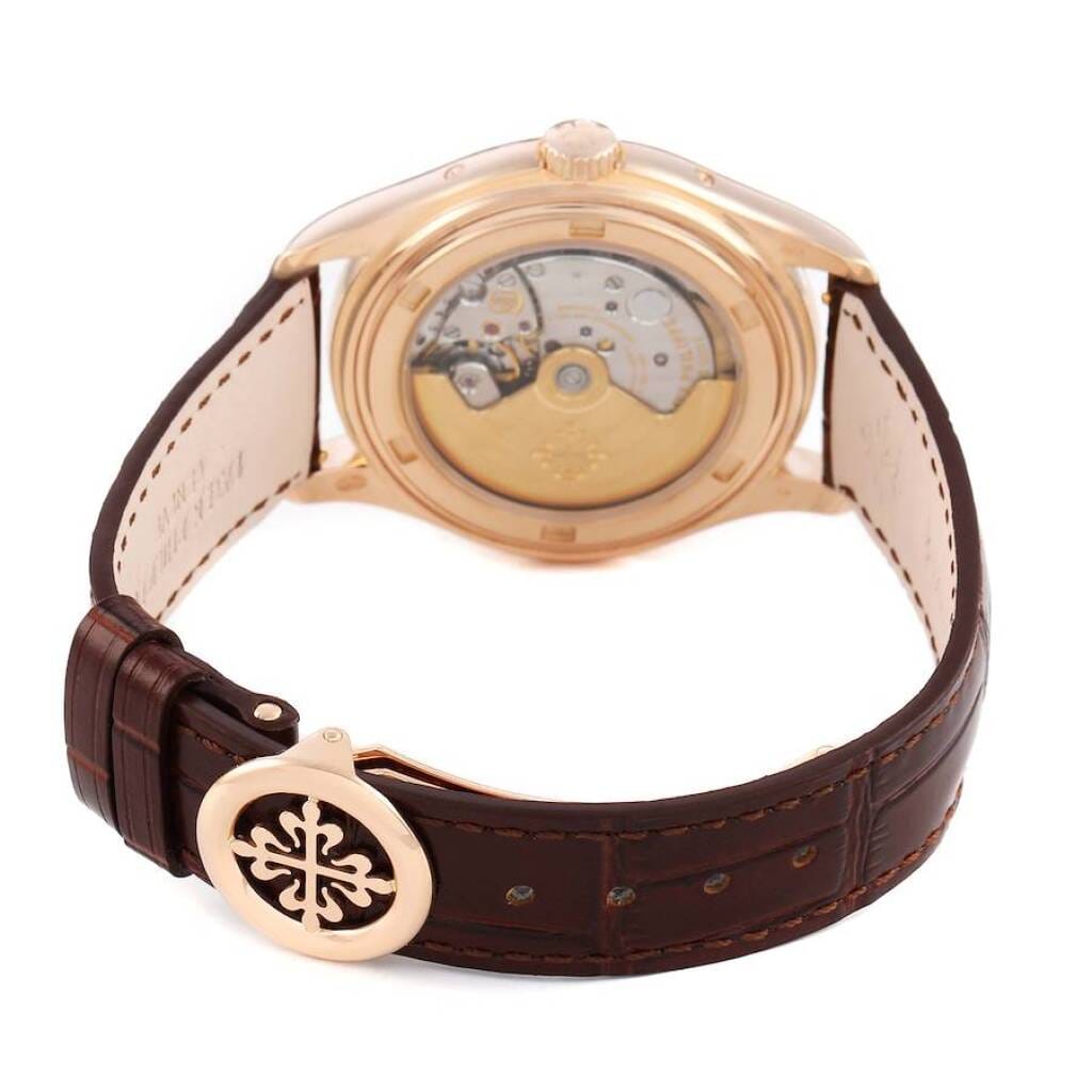 Complications (Reference 5146R-001). A 39mm rose gold automatic wristwatch with date, day, month, moon phase, power reserve, and annual calendar.