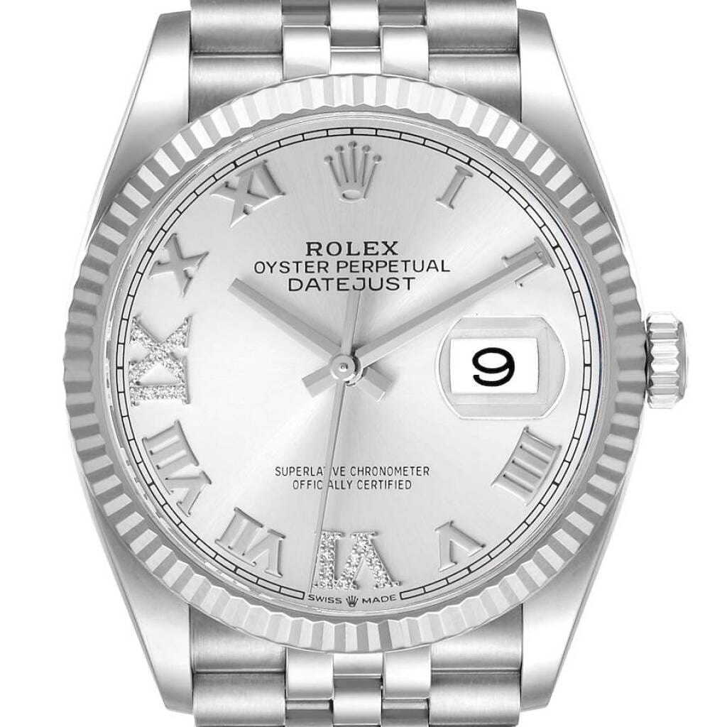 Datejust (Reference 126234). A 36mm white gold stainless steel diamond-set automatic wristwatch with date. 2023