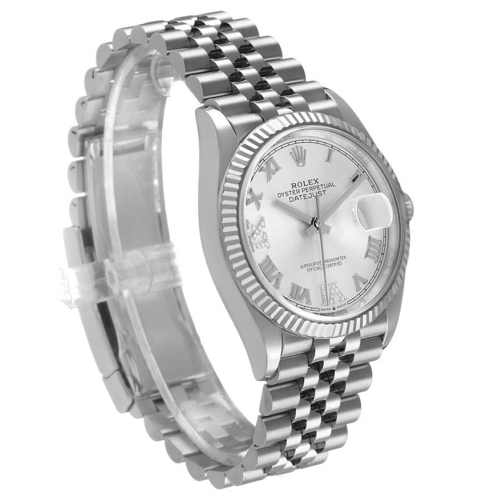 Datejust (Reference 126234). A 36mm white gold stainless steel diamond-set automatic wristwatch with date. 2023