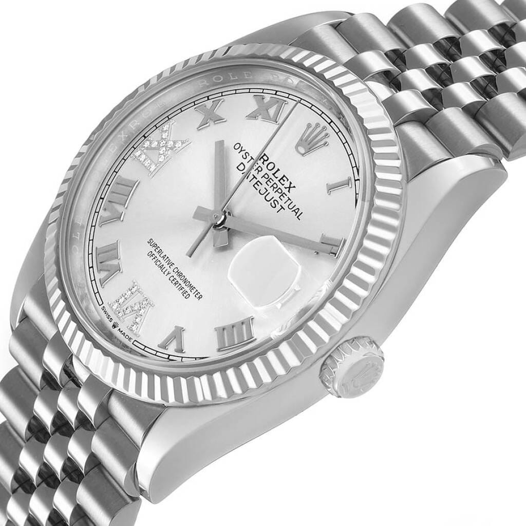Datejust (Reference 126234). A 36mm white gold stainless steel diamond-set automatic wristwatch with date. 2023