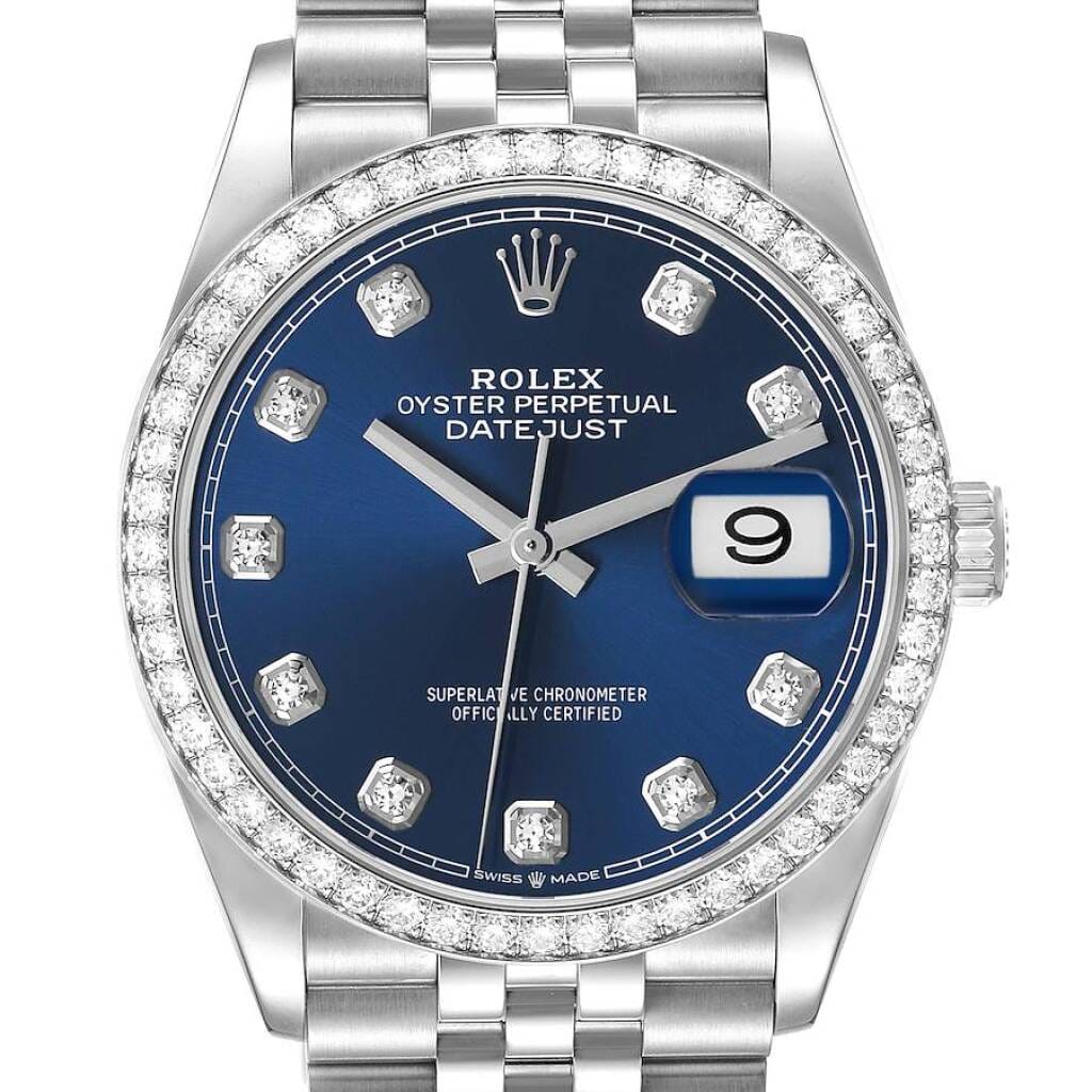 Datejust (Reference 126284RBR). A 36mm white gold stainless steel diamond-set automatic wristwatch with date. 2025