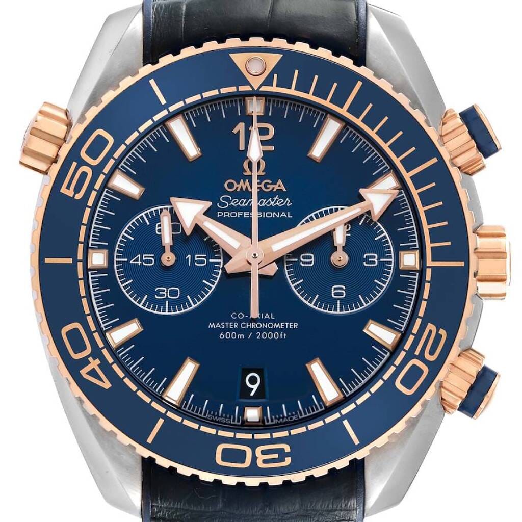 Seamaster Planet Ocean (Reference 215.23.46.51.03.001). A 45.5mm rose gold stainless steel automatic wristwatch with date and chronograph. 2017