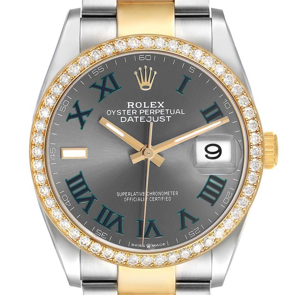 Datejust 'Wimbledon' (Reference 126283RBR). A 36mm yellow gold stainless steel automatic wristwatch with date. 2021