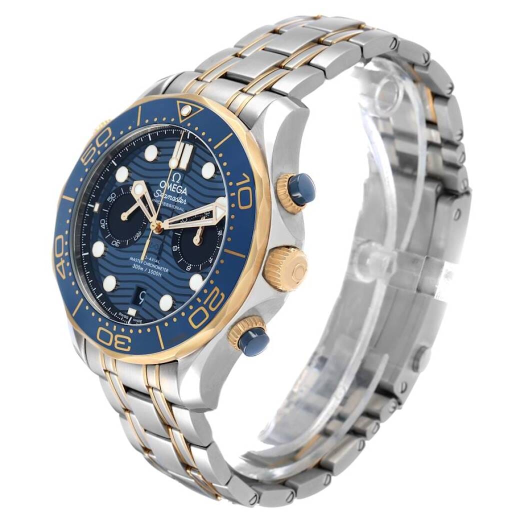 Seamaster Diver 300M (Reference 210.20.44.51.03.001). A 44mm yellow gold stainless steel automatic wristwatch with date and chronograph. 2021