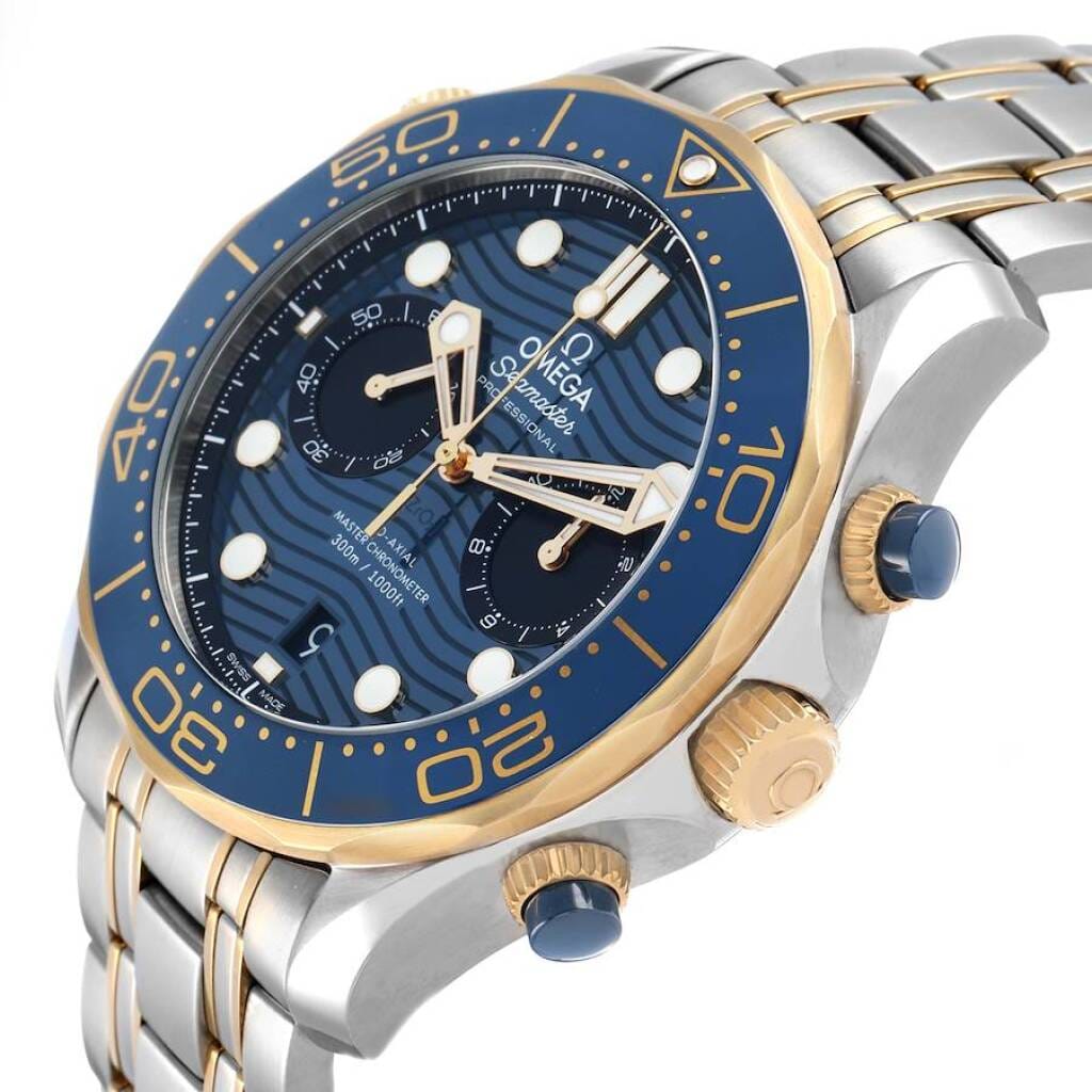 Seamaster Diver 300M (Reference 210.20.44.51.03.001). A 44mm yellow gold stainless steel automatic wristwatch with date and chronograph. 2021