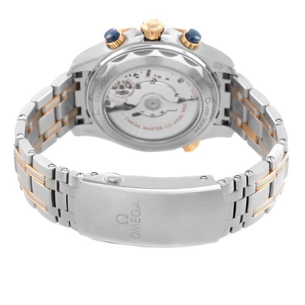 Seamaster Diver 300M (Reference 210.20.44.51.03.001). A 44mm yellow gold stainless steel automatic wristwatch with date and chronograph. 2021