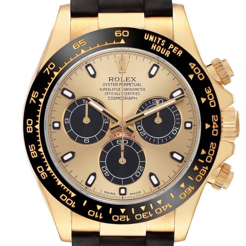 Cosmograph Daytona 'Pikachu' (Reference 116518LN). A 40mm yellow gold automatic wristwatch with chronograph. 2019