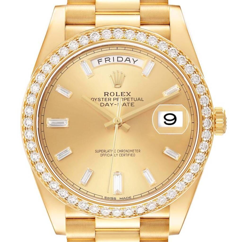 President Day-Date (Reference 228348RBR). A 40mm yellow gold diamond-set automatic wristwatch with date and day. 2018