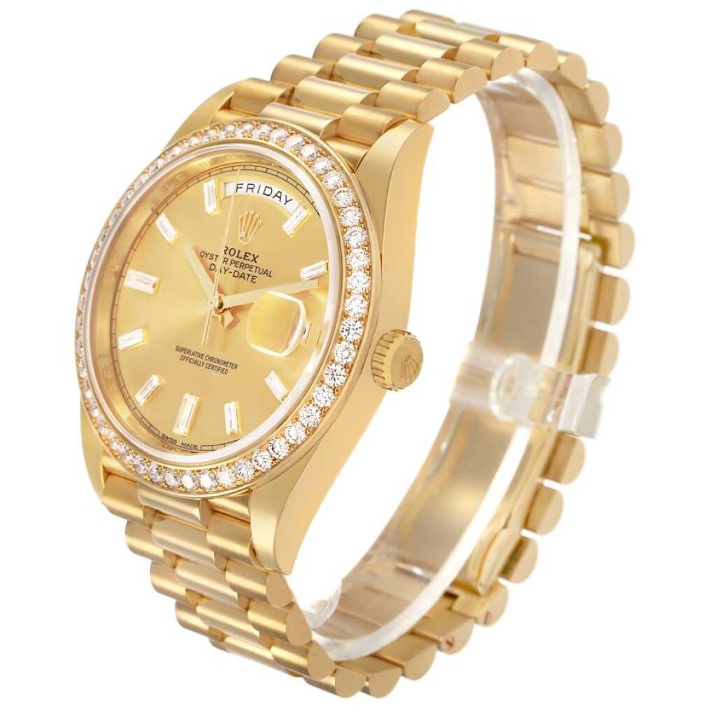 President Day-Date (Reference 228348RBR). A 40mm yellow gold diamond-set automatic wristwatch with date and day. 2018