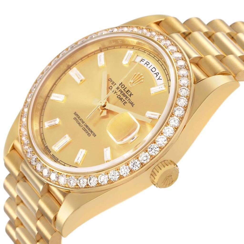 President Day-Date (Reference 228348RBR). A 40mm yellow gold diamond-set automatic wristwatch with date and day. 2018