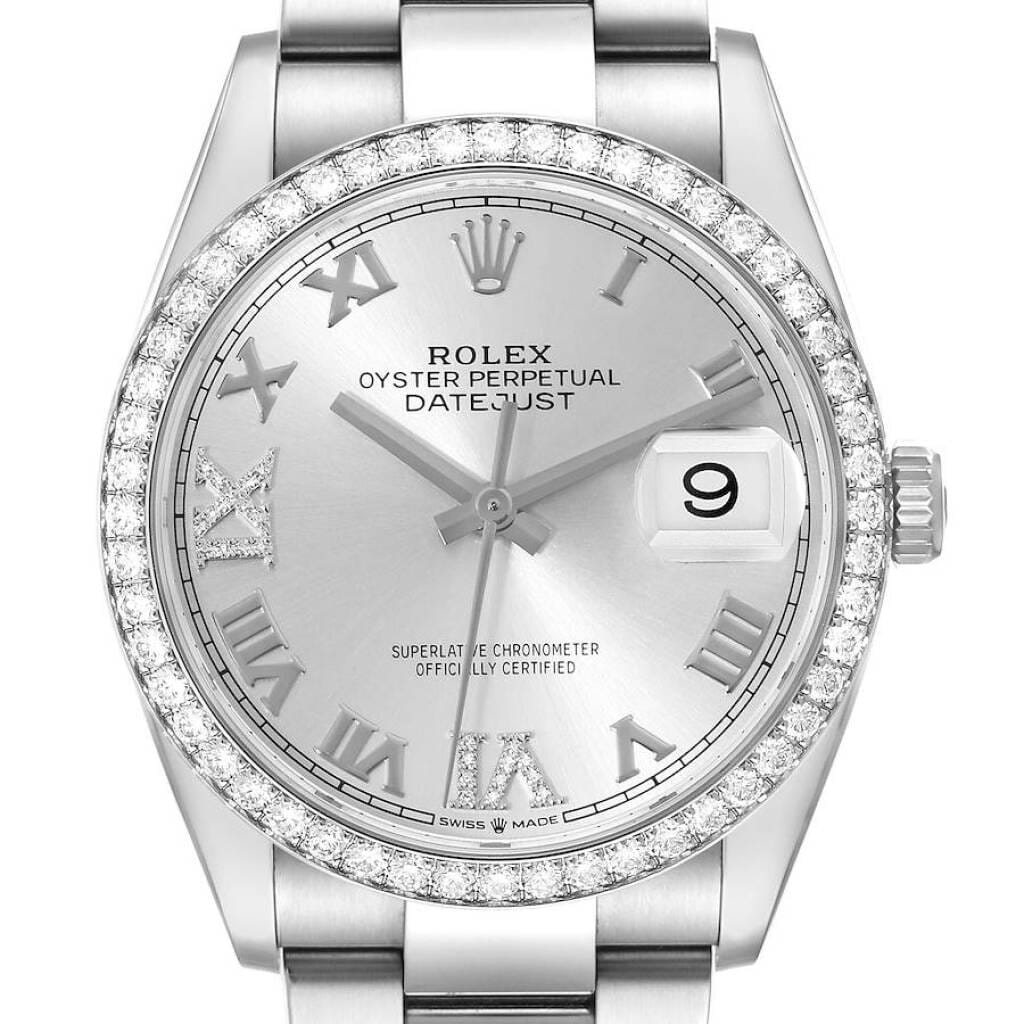 Datejust (Reference 126284). A 36mm stainless steel white gold diamond-set automatic wristwatch with date.