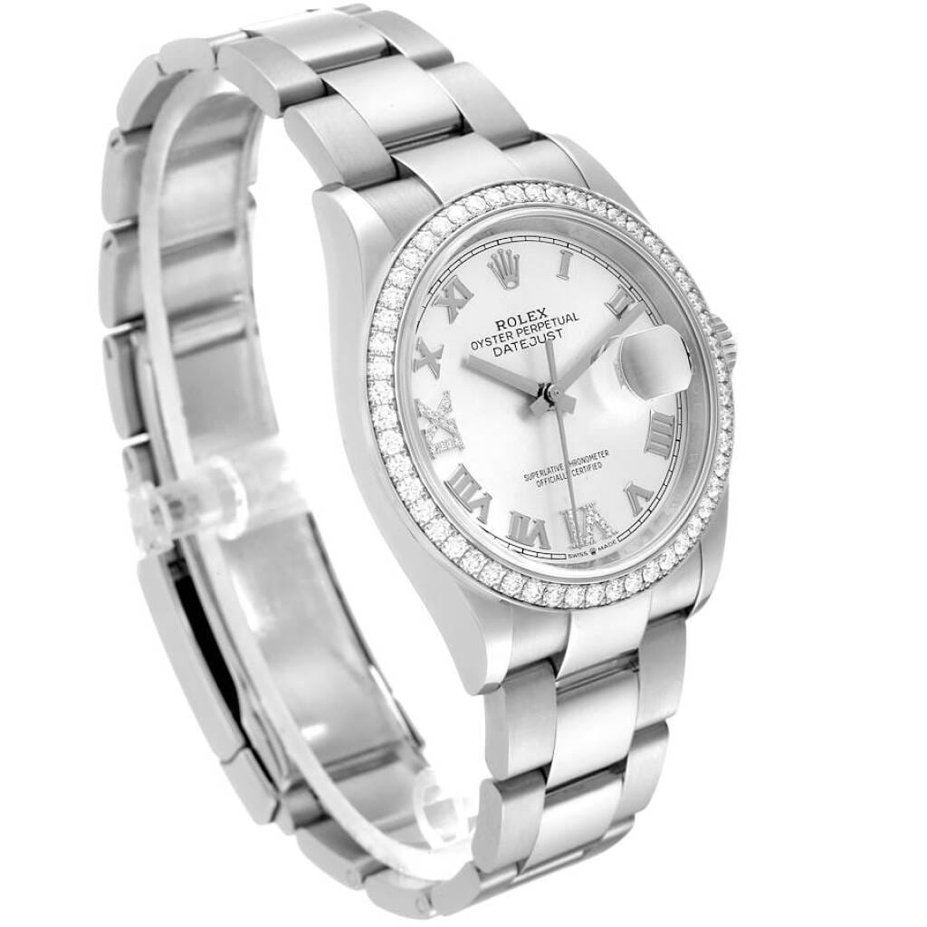 Datejust (Reference 126284). A 36mm stainless steel white gold diamond-set automatic wristwatch with date.