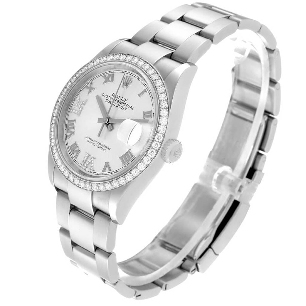 Datejust (Reference 126284). A 36mm stainless steel white gold diamond-set automatic wristwatch with date.