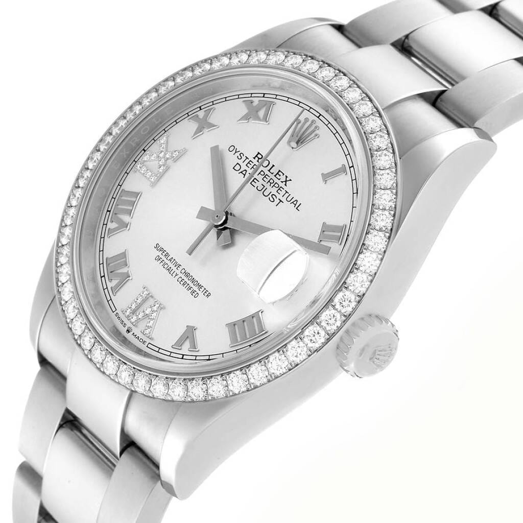 Datejust (Reference 126284). A 36mm stainless steel white gold diamond-set automatic wristwatch with date.