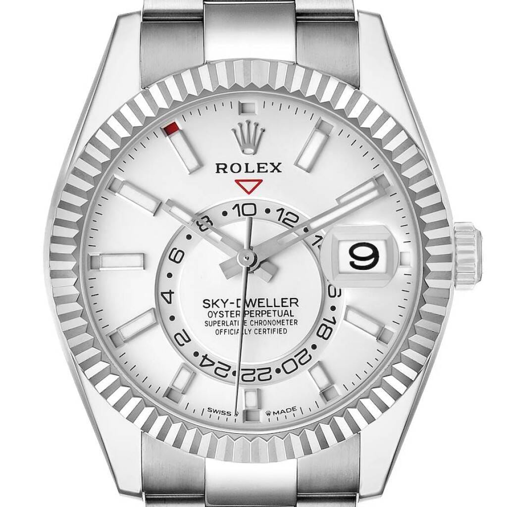 Sky-Dweller (Reference 336934). A 42mm white gold stainless steel automatic wristwatch with date and dual time.
