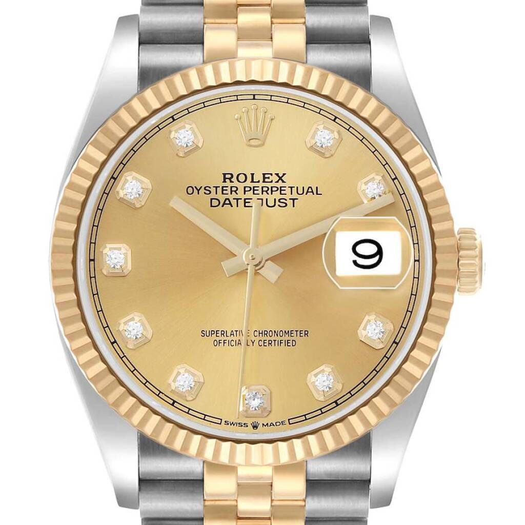 Datejust (Reference 126233). A 36mm yellow gold stainless steel diamond-set automatic wristwatch with date. 2018