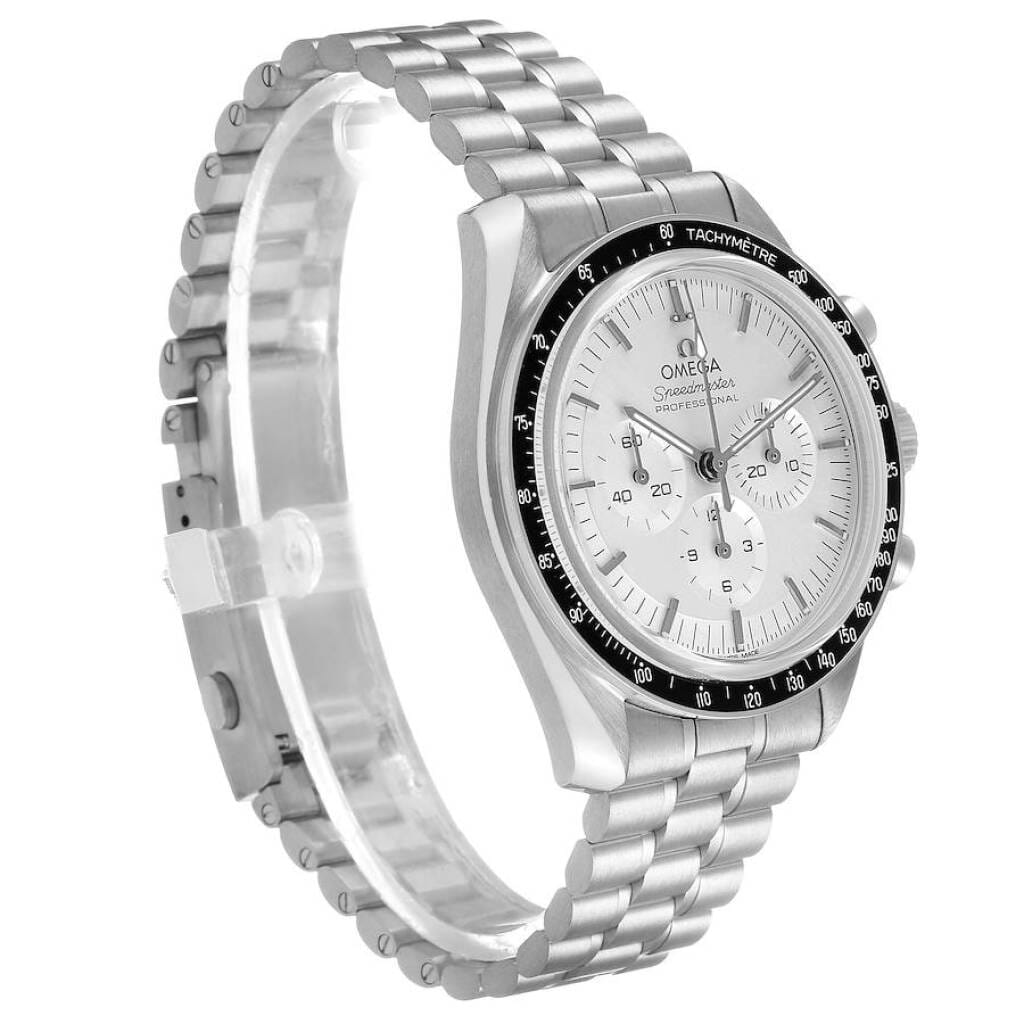 Speedmaster (Reference 310.60.42.50.02.001). A 42mm white gold manual wind wristwatch with chronograph. 2021
