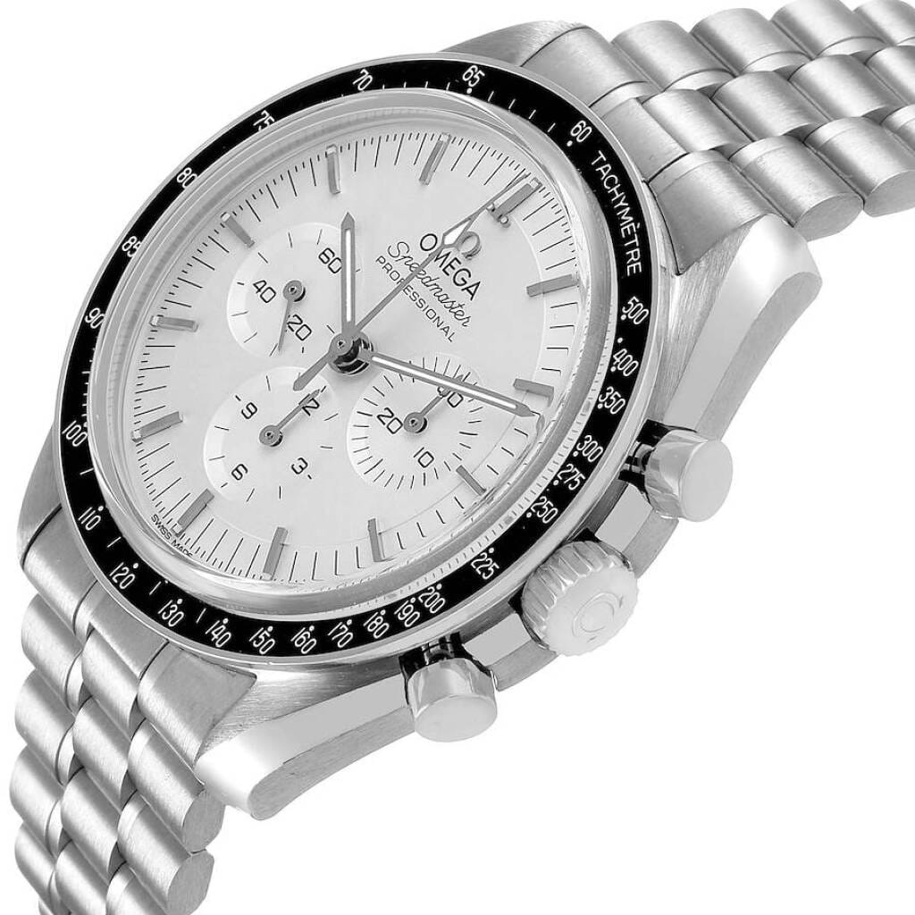 Speedmaster (Reference 310.60.42.50.02.001). A 42mm white gold manual wind wristwatch with chronograph. 2021