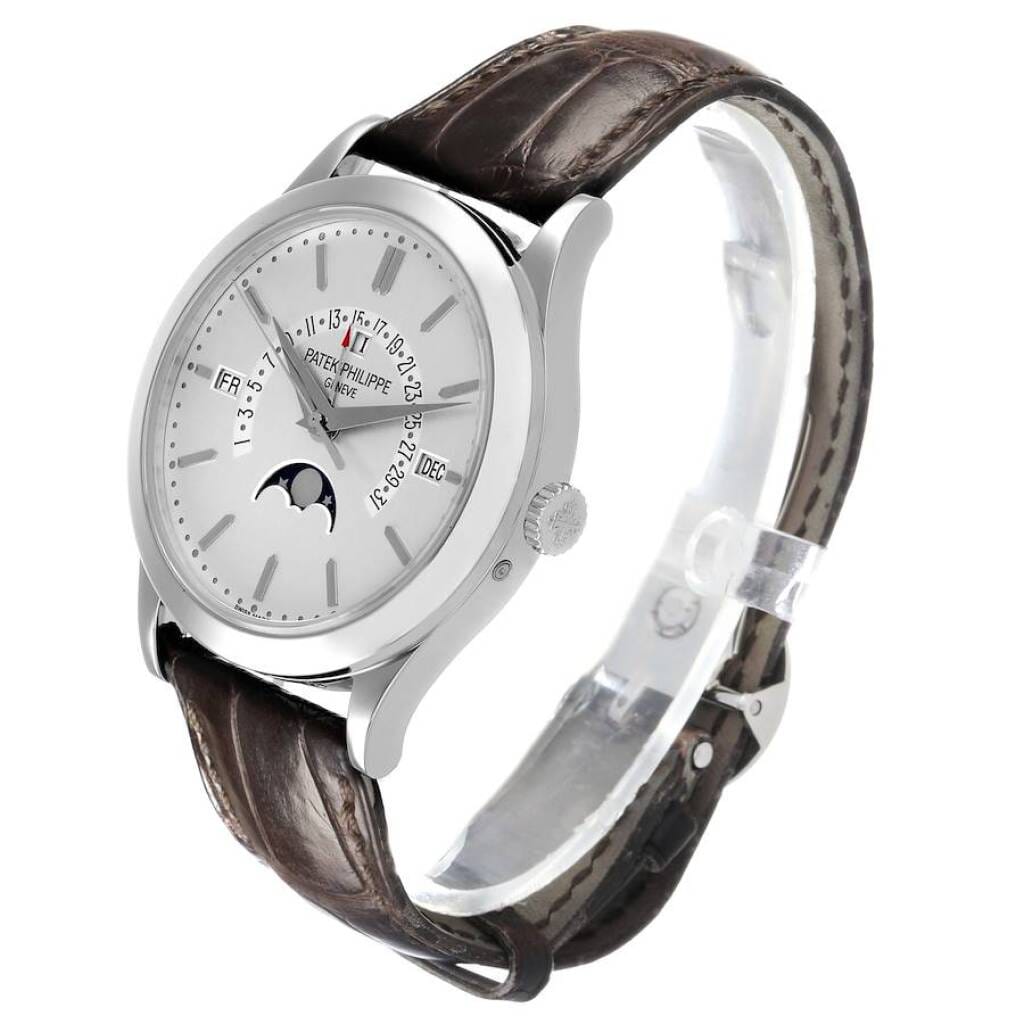 Complications (Reference 5496P-001). A 39.5mm platinum automatic wristwatch with date, day, month, moon phase, leap year, and perpetual calendar. 2012