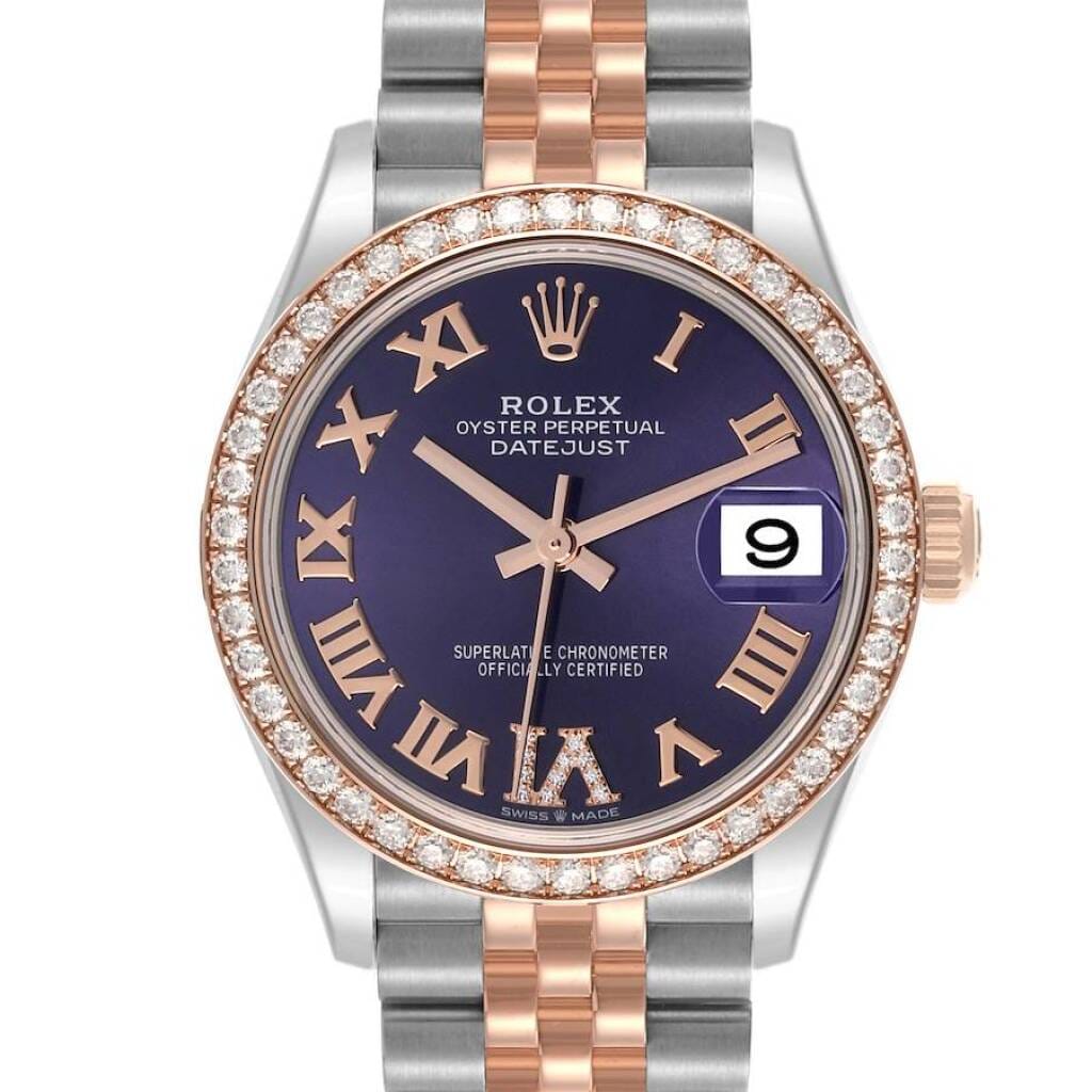 Datejust (Reference 278381). A 31mm rose gold stainless steel diamond set automatic wristwatch with date.