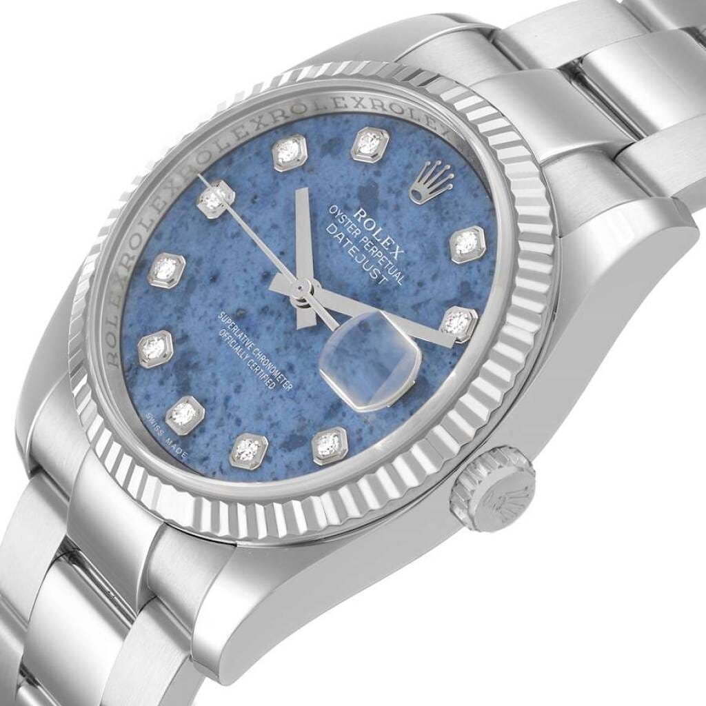 Datejust Sodalite Dial (Reference 116234). A 36mm white gold stainless steel diamond-set automatic wristwatch with date. 2008