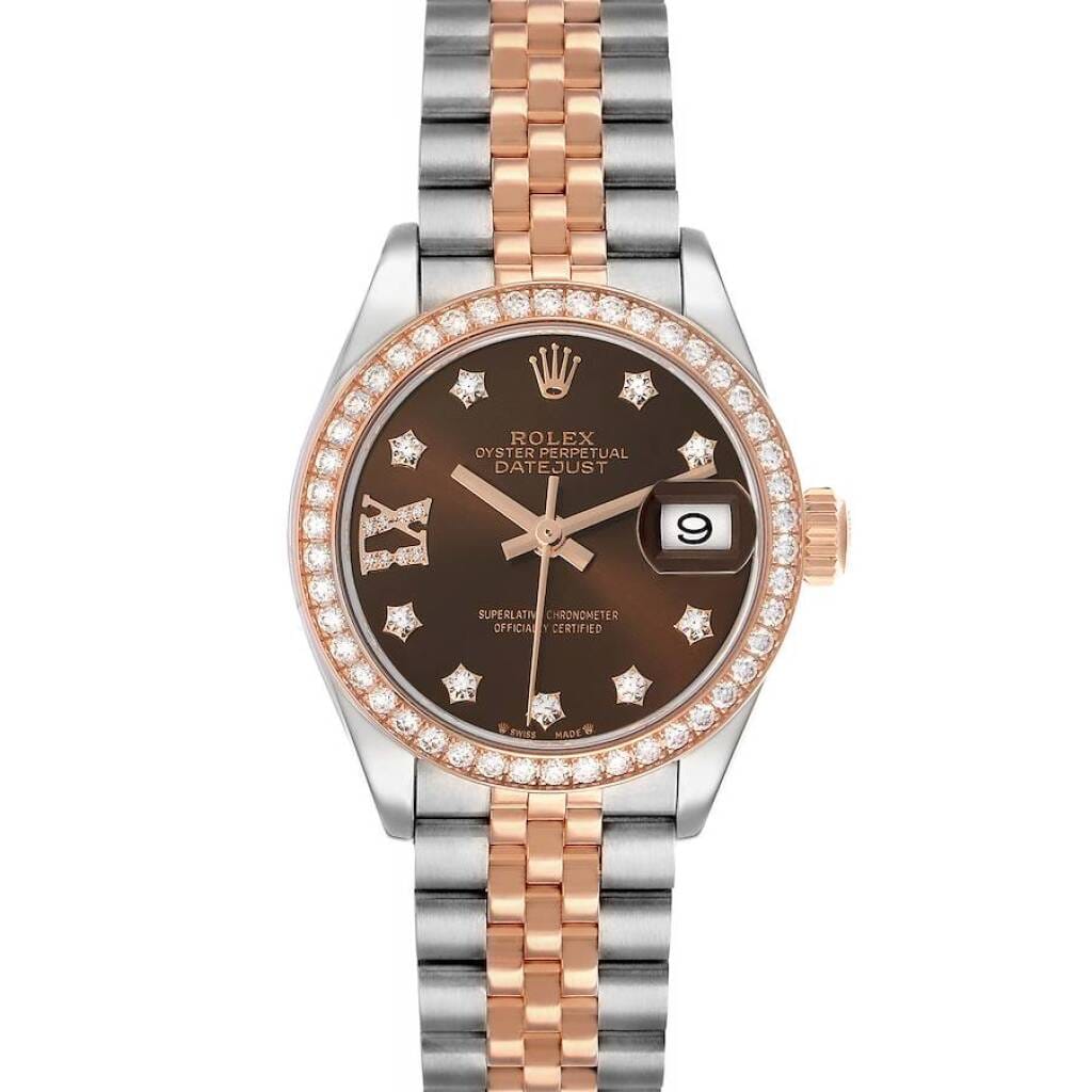 Datejust (Reference 279381). A 28mm rose gold stainless steel diamond-set automatic wristwatch with date.