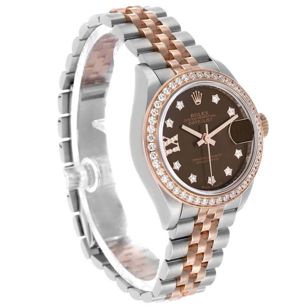 Datejust (Reference 279381). A 28mm rose gold stainless steel diamond-set automatic wristwatch with date.