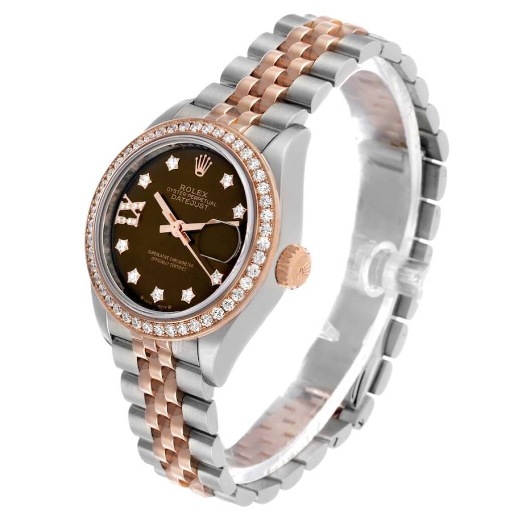 Datejust (Reference 279381). A 28mm rose gold stainless steel diamond-set automatic wristwatch with date.