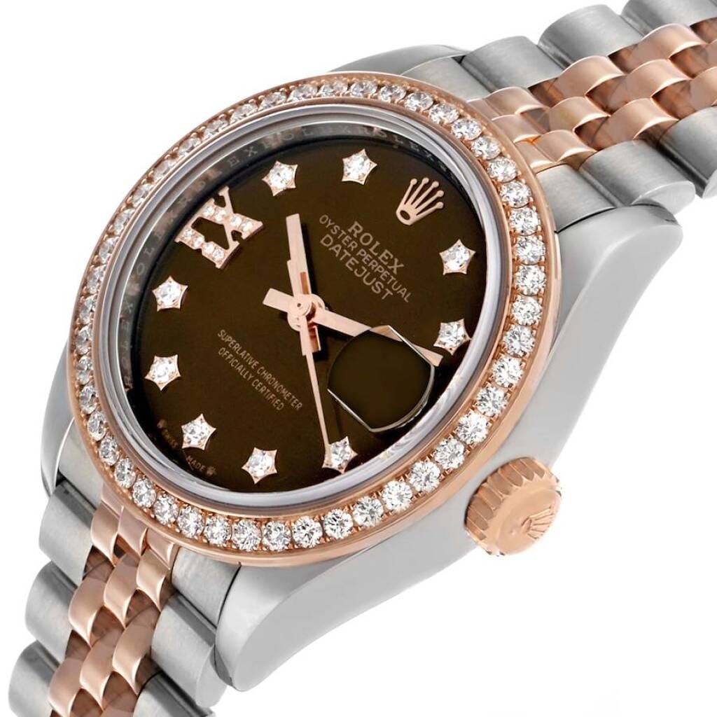 Datejust (Reference 279381). A 28mm rose gold stainless steel diamond-set automatic wristwatch with date.