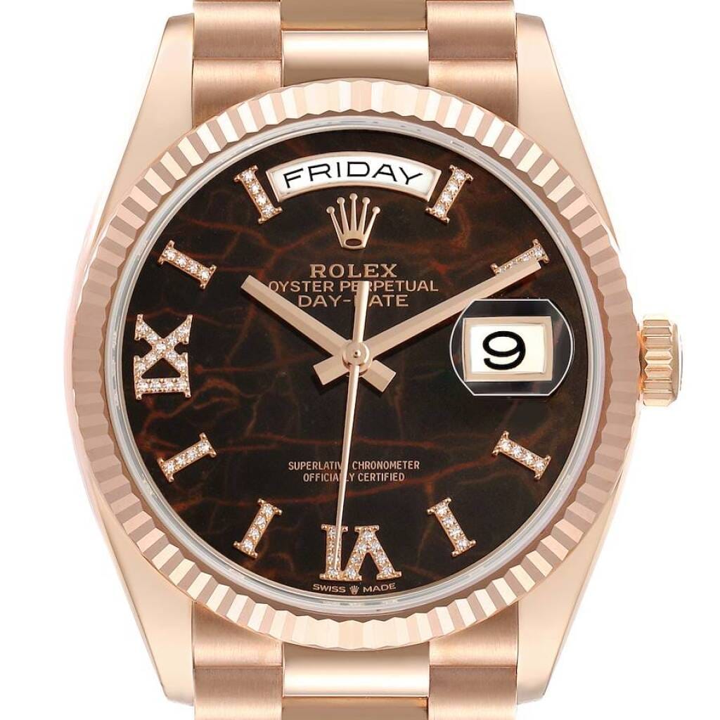President Day-Date 'Eisenkiesel' Dial (Reference 128235). A 36mm rose gold diamond-set automatic wristwatch with date and day. 2022